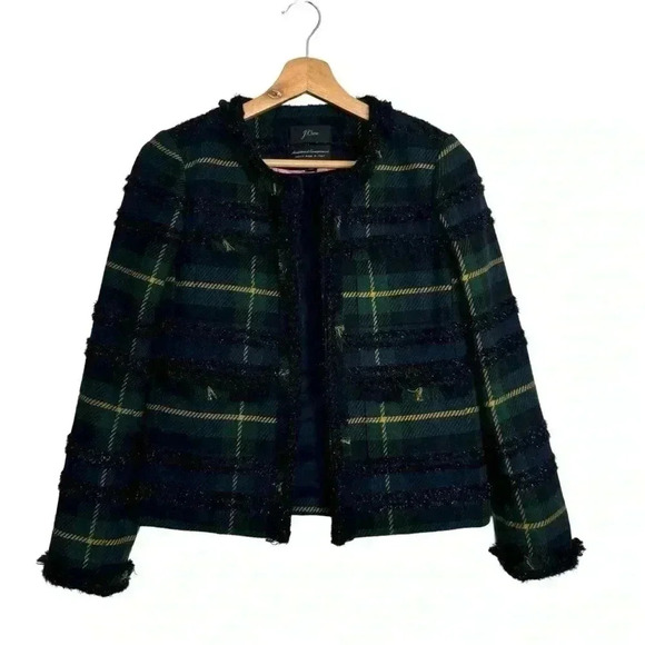 J. Crew Lady Jacket Tweed Blazer Black Watch Plaid 0 Party Festive Holiday Dress - Picture 6 of 16